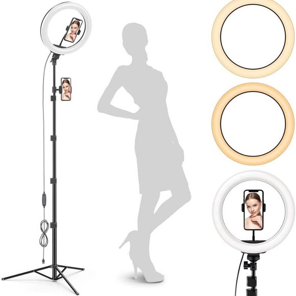 10" Ring Light Tripod with LEDs, Dual Phone Holders - for Makeup, Photography, R - Picture 1 of 9
